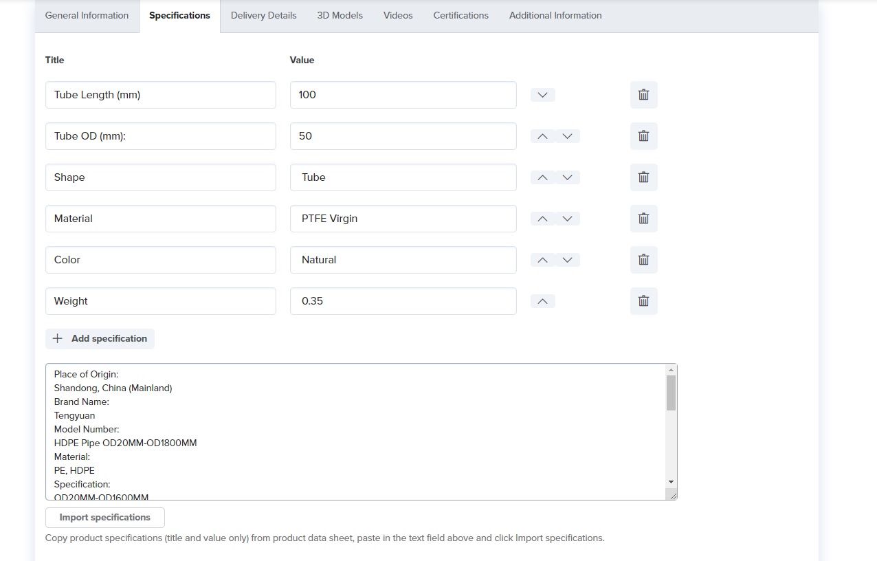 Product specification