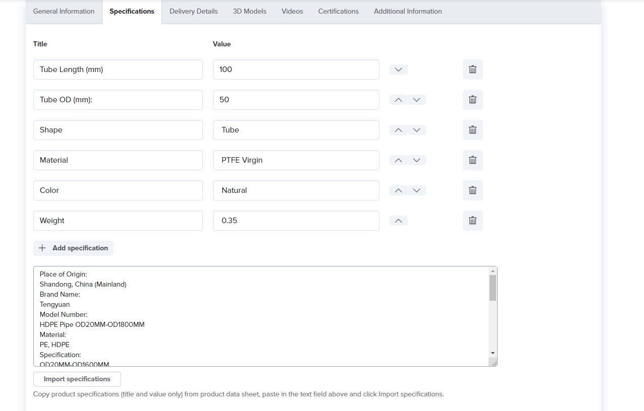 Product specification